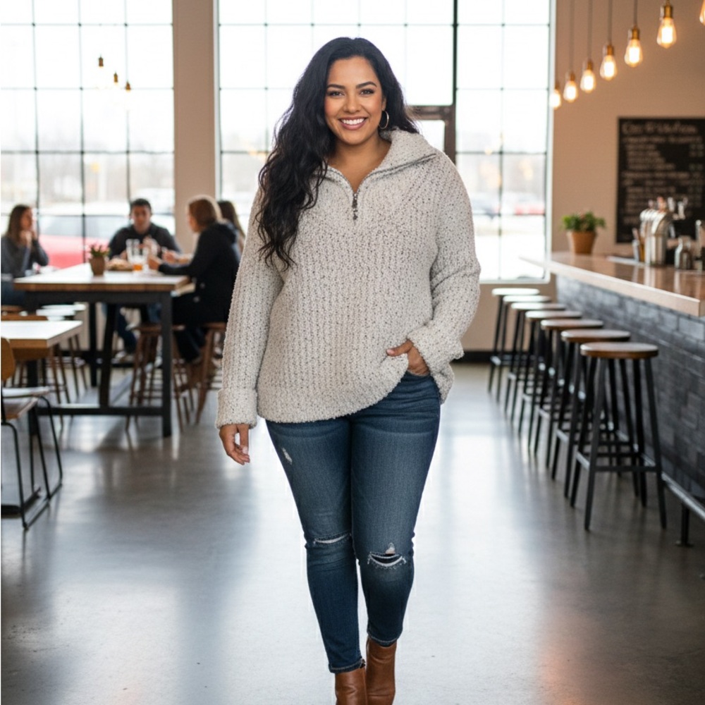 NWT Cozy Soft Gray Quarter-Zip Sweater